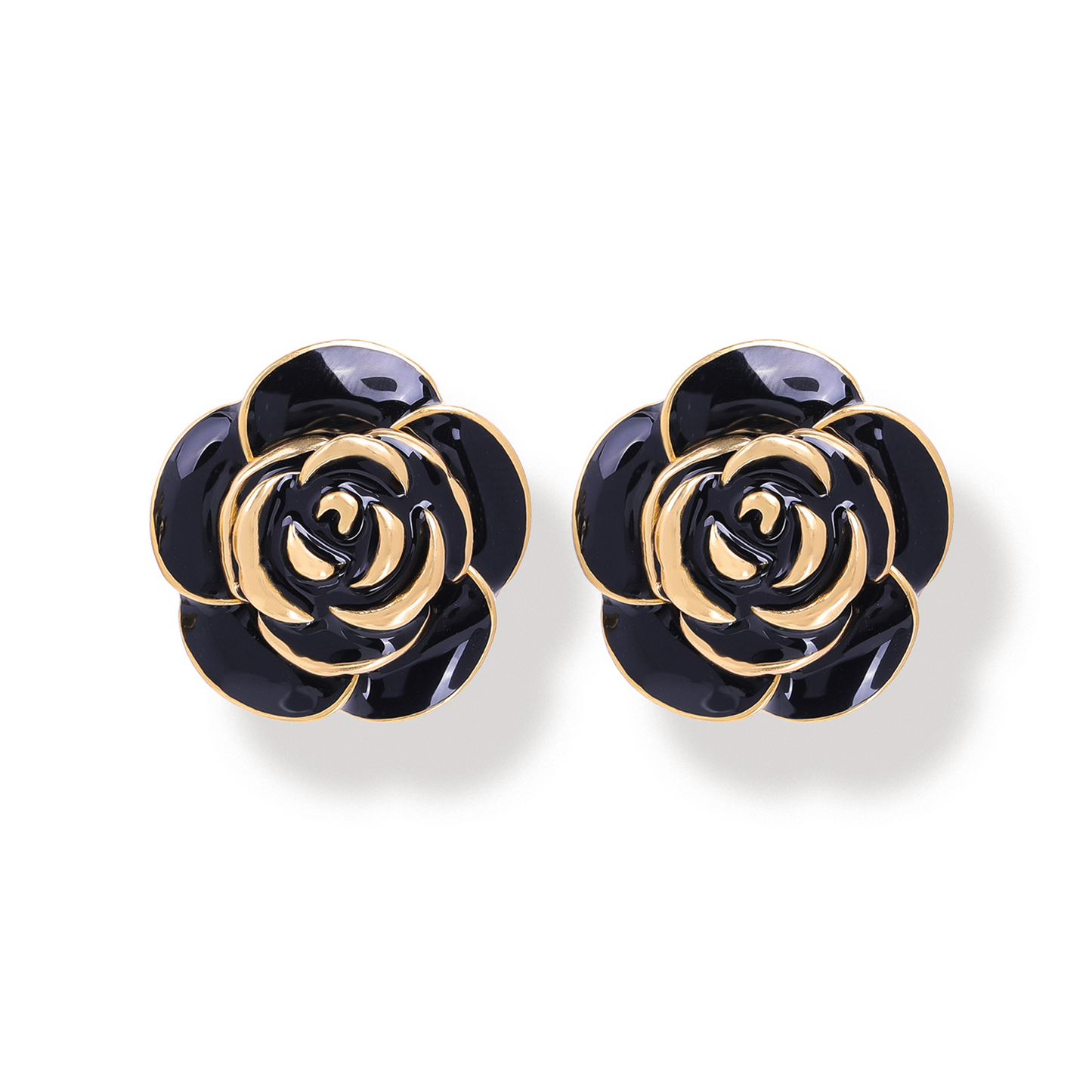 Camellia Black Stud Earrings