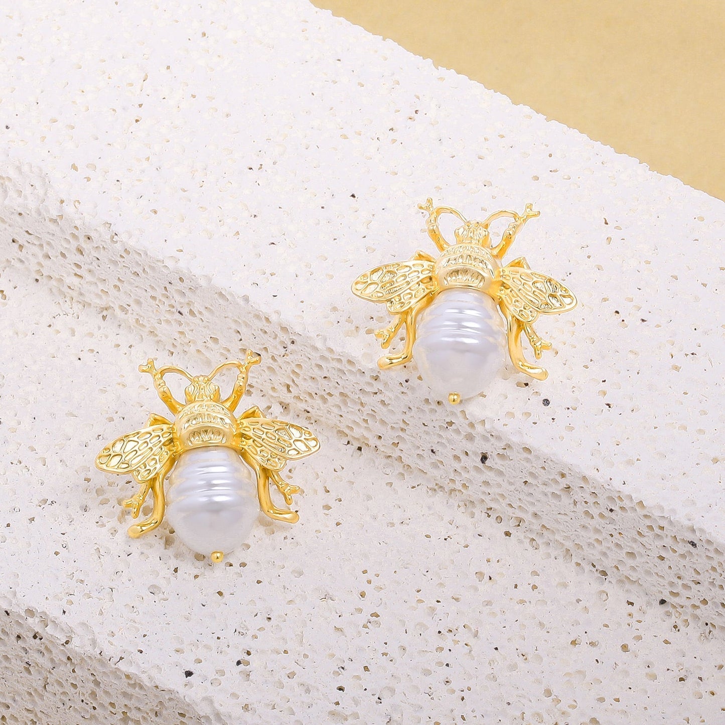 Pearl White Bee Stud Earrings