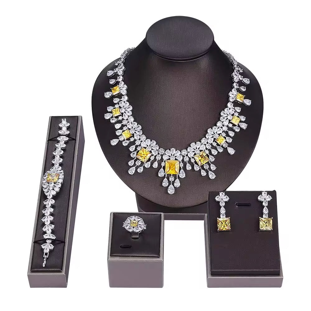 Golden Diamond Teardrop Floral Jewelry Set