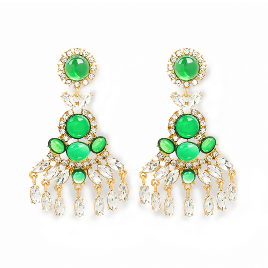 Green Crystal Fireworks Drop Earrings