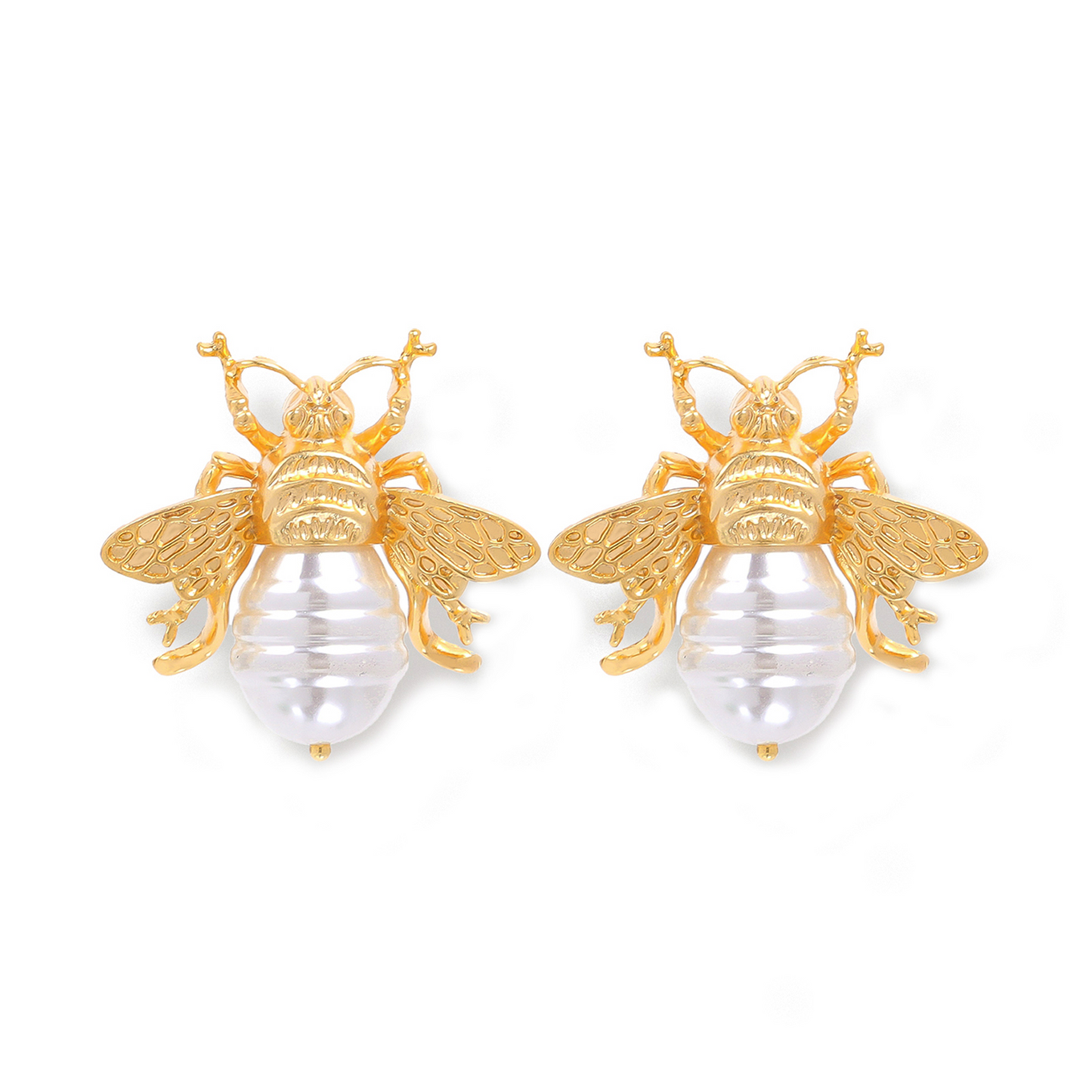 Pearl White Bee Stud Earrings