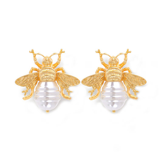 Pearl White Bee Stud Earrings