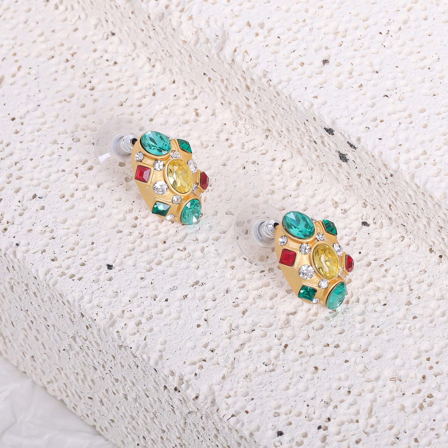 Rhinestone Glass Pierced Stud Earrings