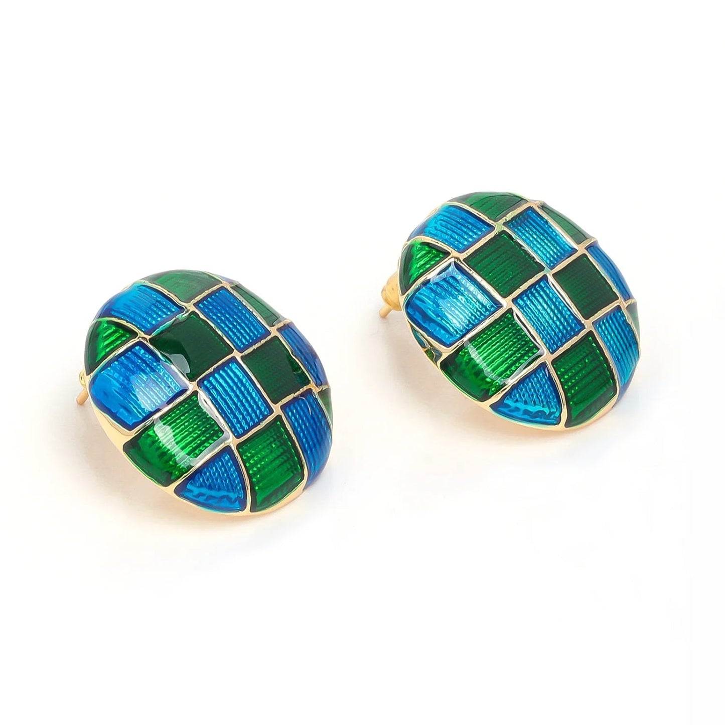 Checkerboard Teal Stud Earrings