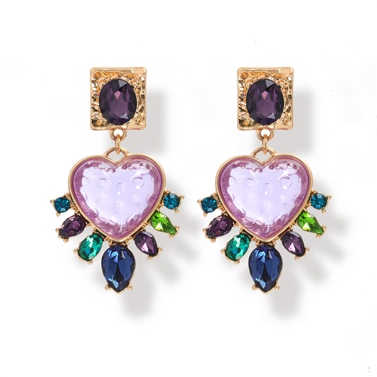 Purple Exploding Heart Drop Earrings