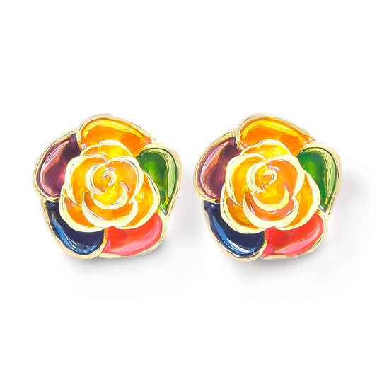 Retro Colorful Flower Stud Earrings