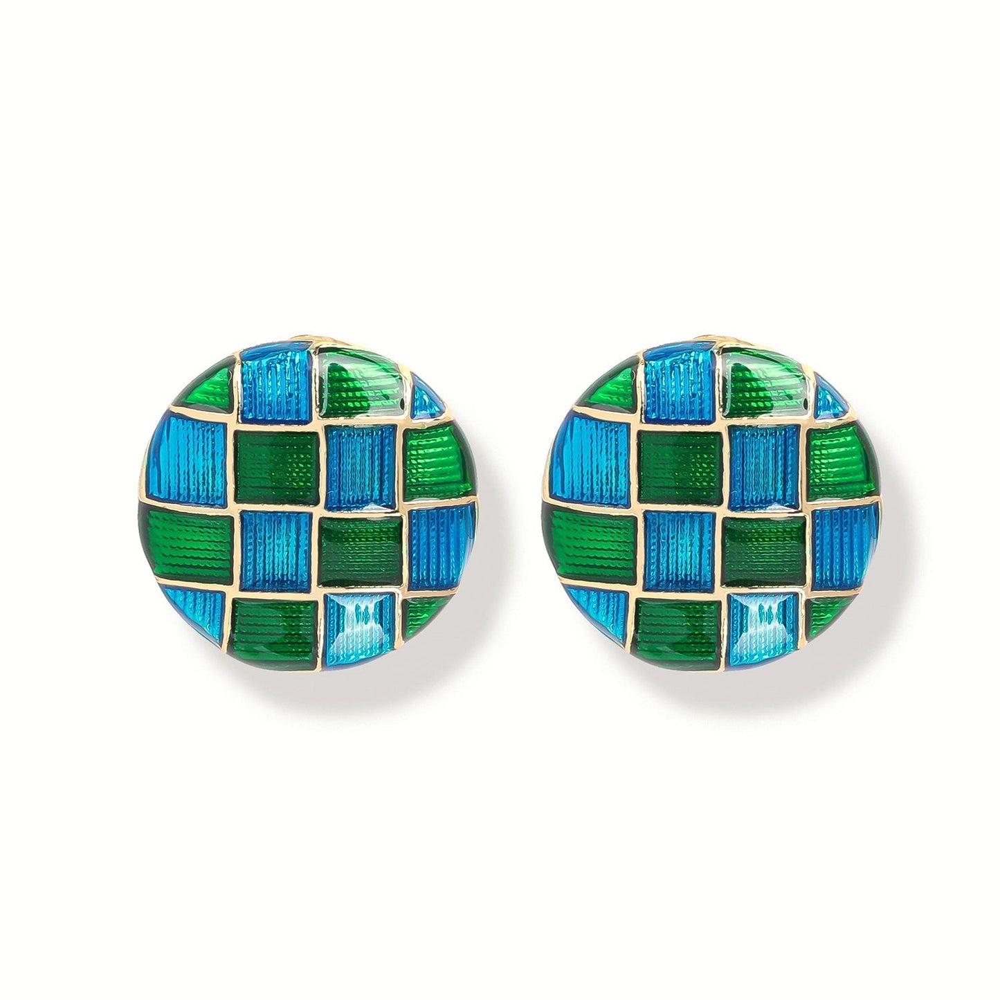 Checkerboard Teal Stud Earrings