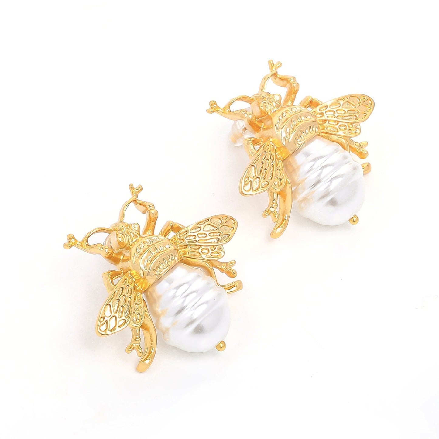 Pearl White Bee Stud Earrings