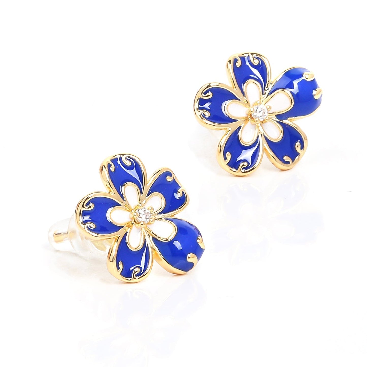 Retro Blue Flower Stud Earrings