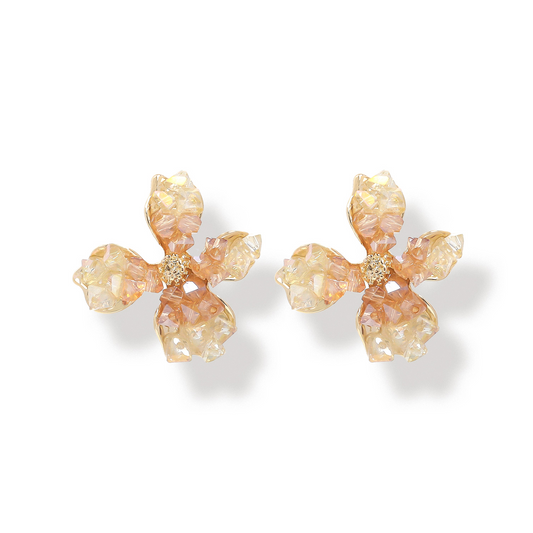 Clear Crystal Flowers Stud Earrings