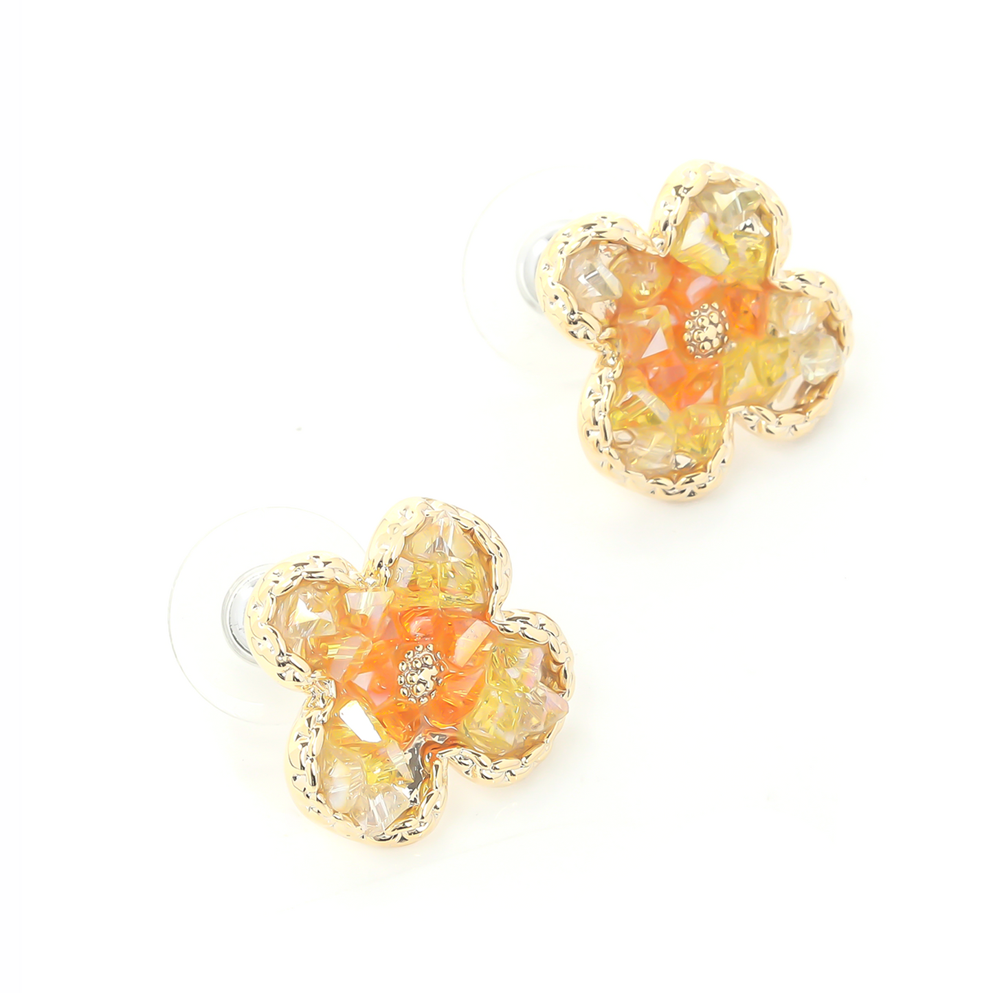 Orange Ombre Flower Stud Earrings