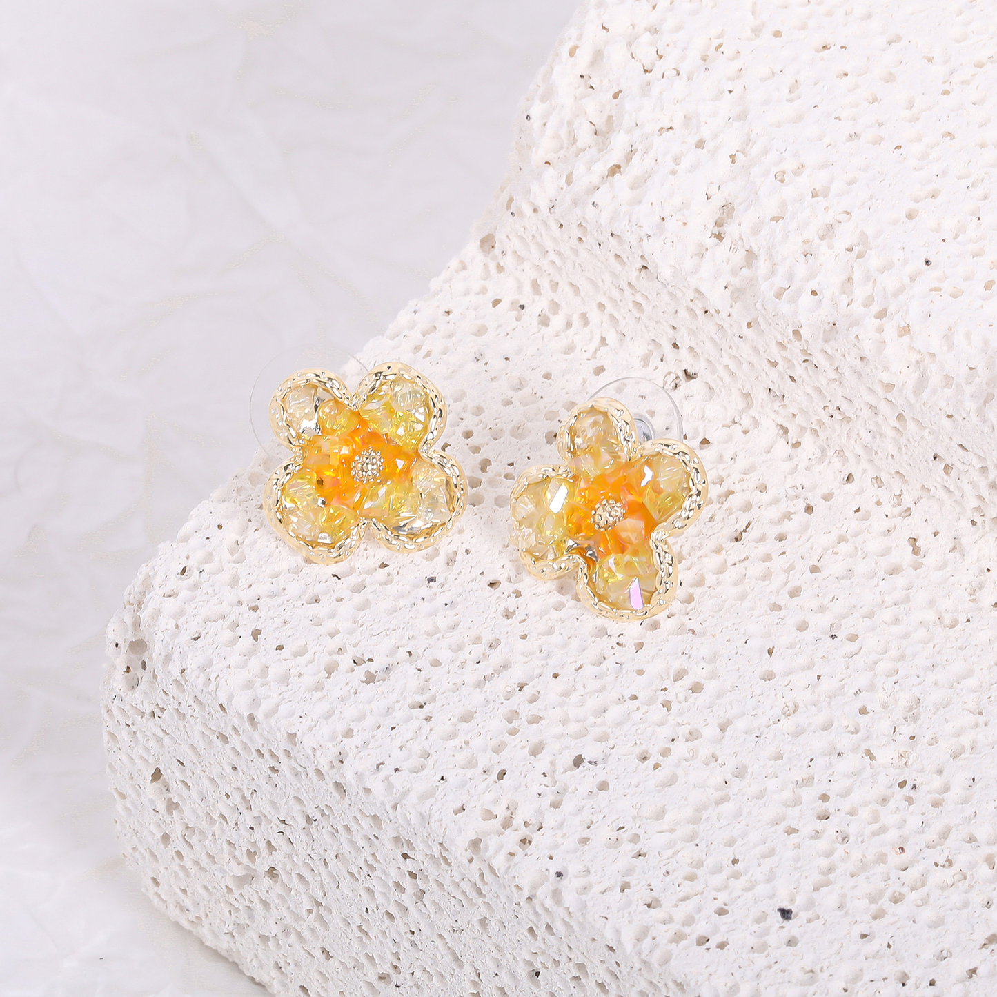 Orange Ombre Flower Stud Earrings