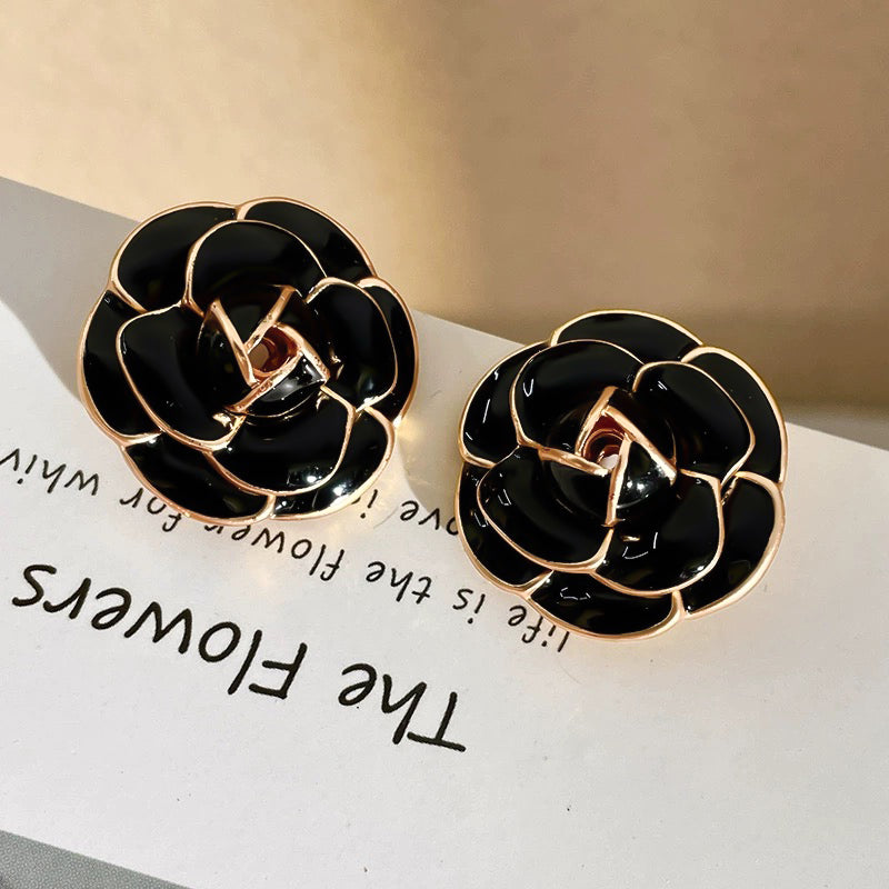 Camellia Black Stud Earrings