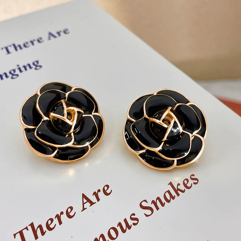 Camellia Black Stud Earrings