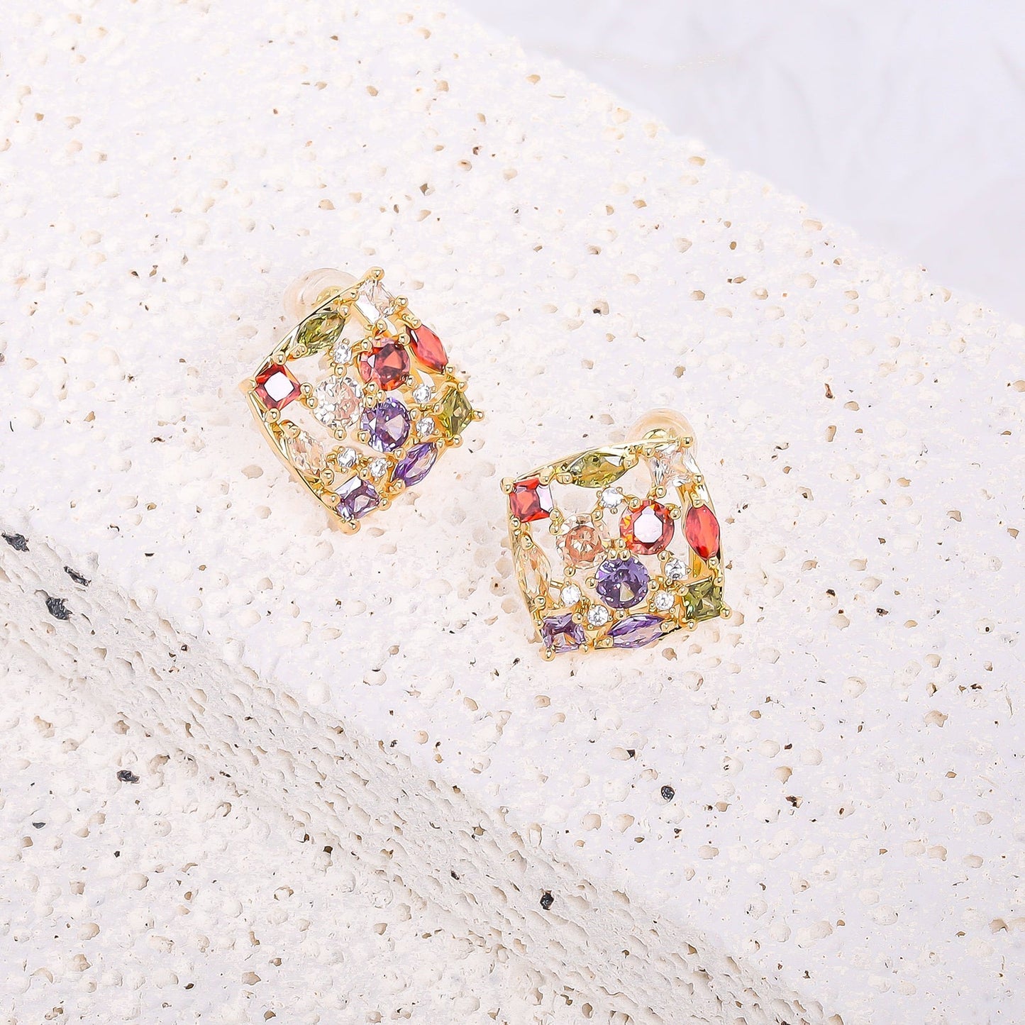 Rainbow Crystal Stud Earrings