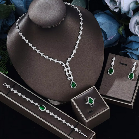 Teardrop Emerald Zirconia Necklace and Earrings