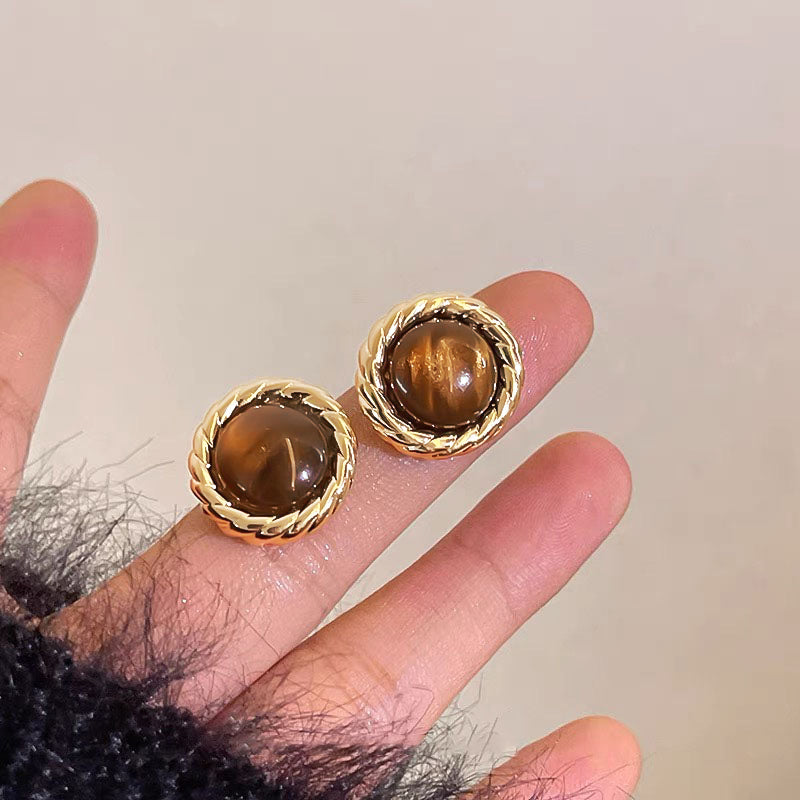 Tan Gemstone Stud Earrings