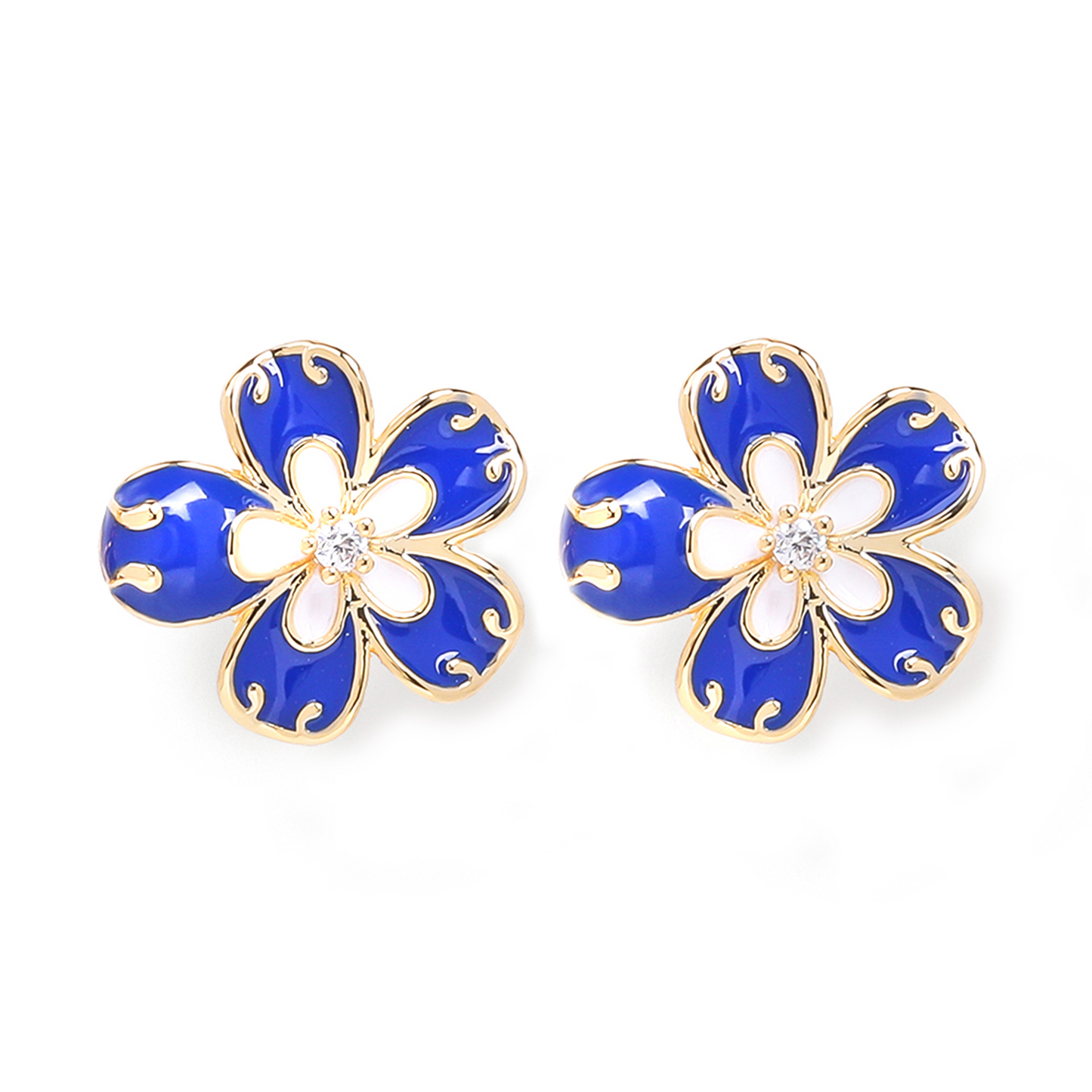 Retro Blue Flower Stud Earrings