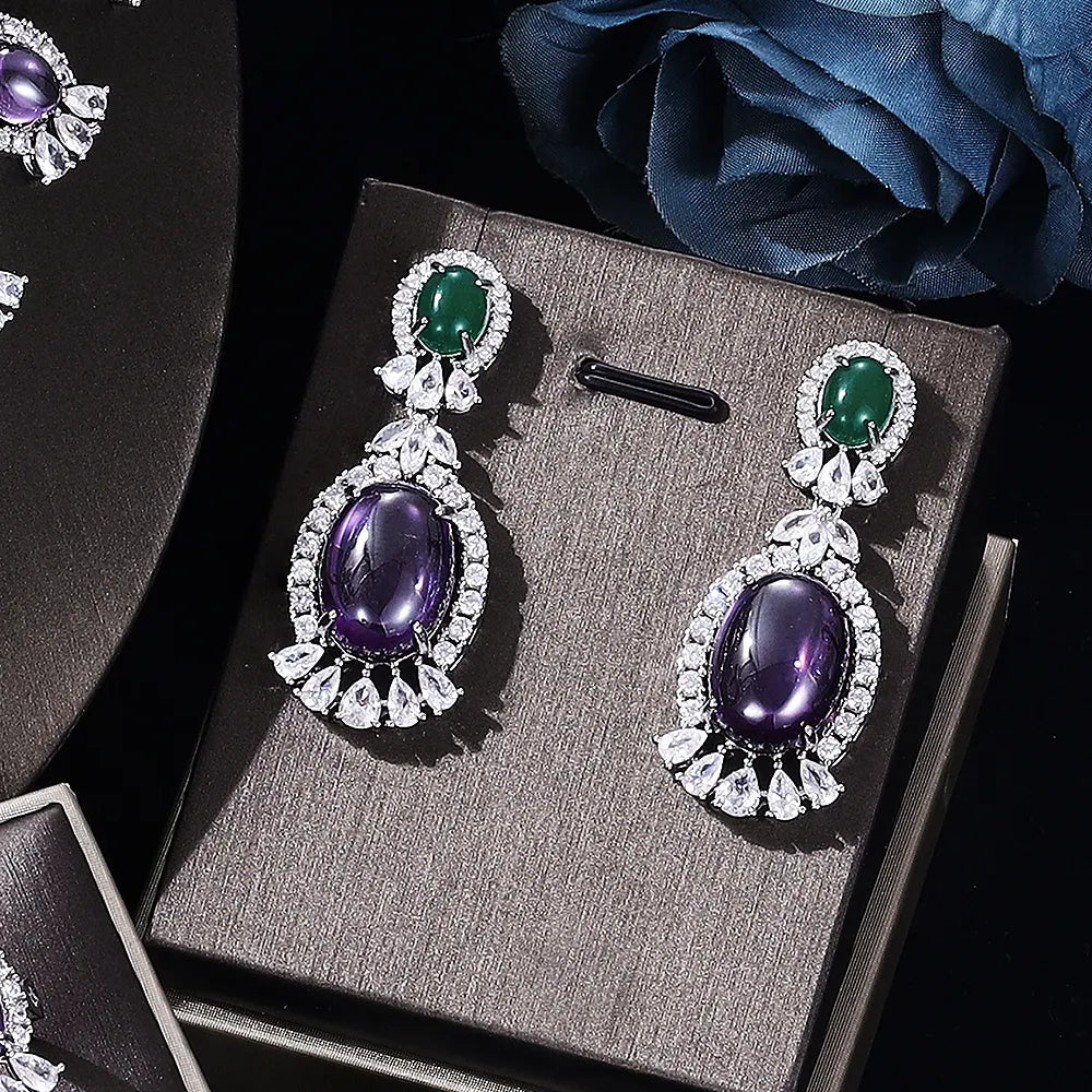 Luxury Green & Purple CZ Statement Jewelry