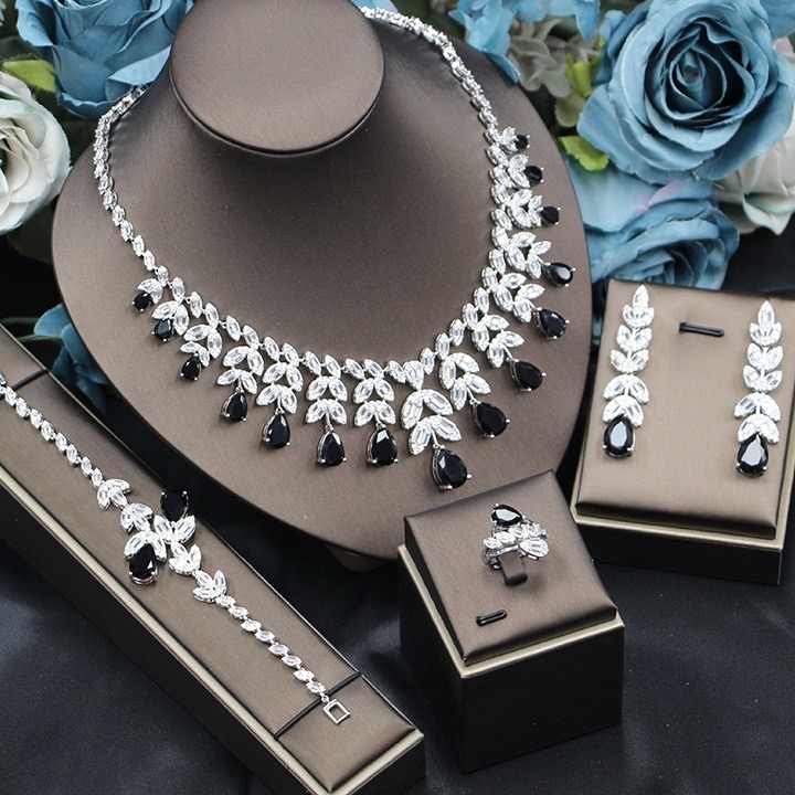 Luxury Dubai Water Drop Zircon 4-piece Jewelry Set