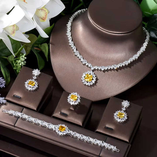 HIBRIDE Luxury Square Yellow CZ Jewelry Set