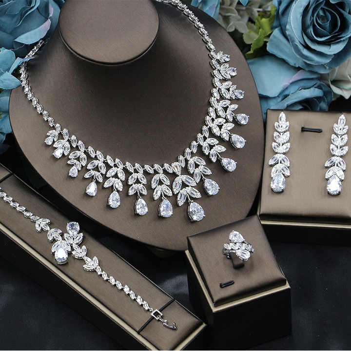 Luxury Dubai Water Drop Zircon 4-piece Jewelry Set