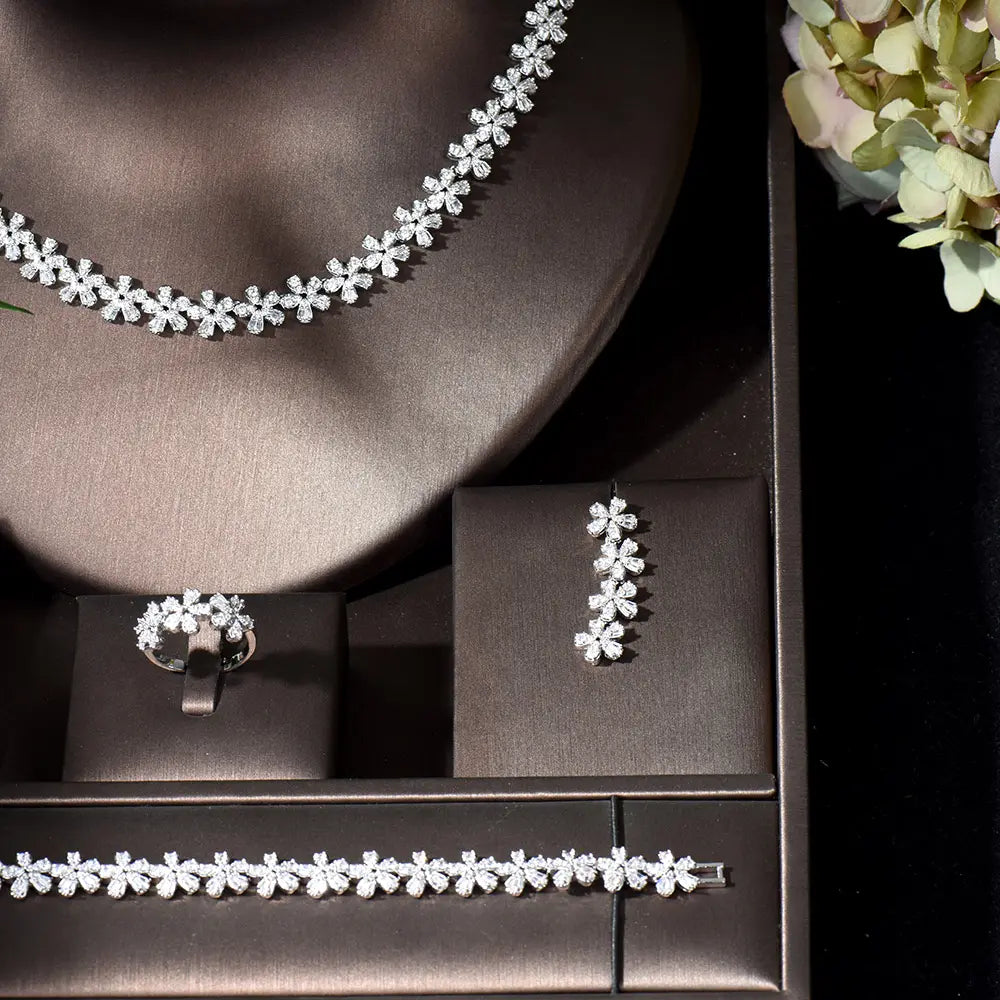 Romantic Flower Shaped Zirconia Jewelry Set