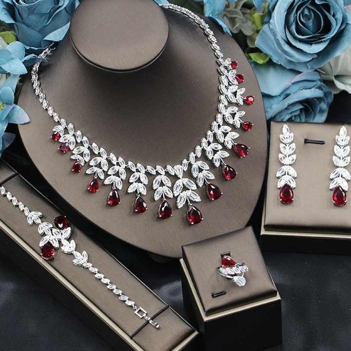 Luxury Dubai Water Drop Zircon 4-piece Jewelry Set