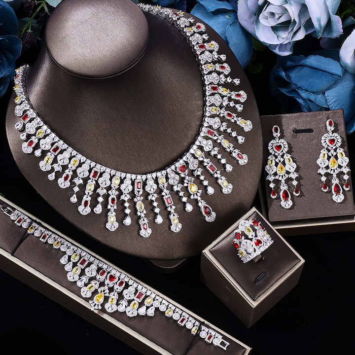 4-piece luxury zircon bridal jewelry set