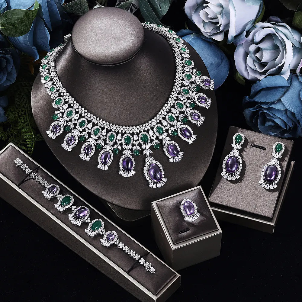 Luxury Green & Purple CZ Statement Jewelry