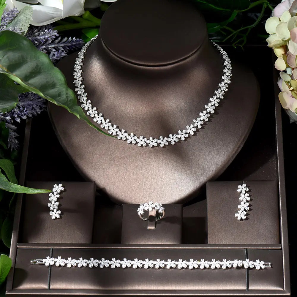 Romantic Flower Shaped Zirconia Jewelry Set