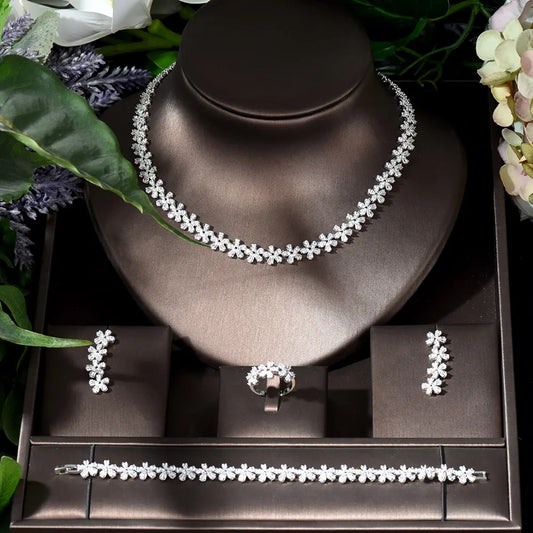 Romantic Flower Shaped Zirconia Jewelry Set