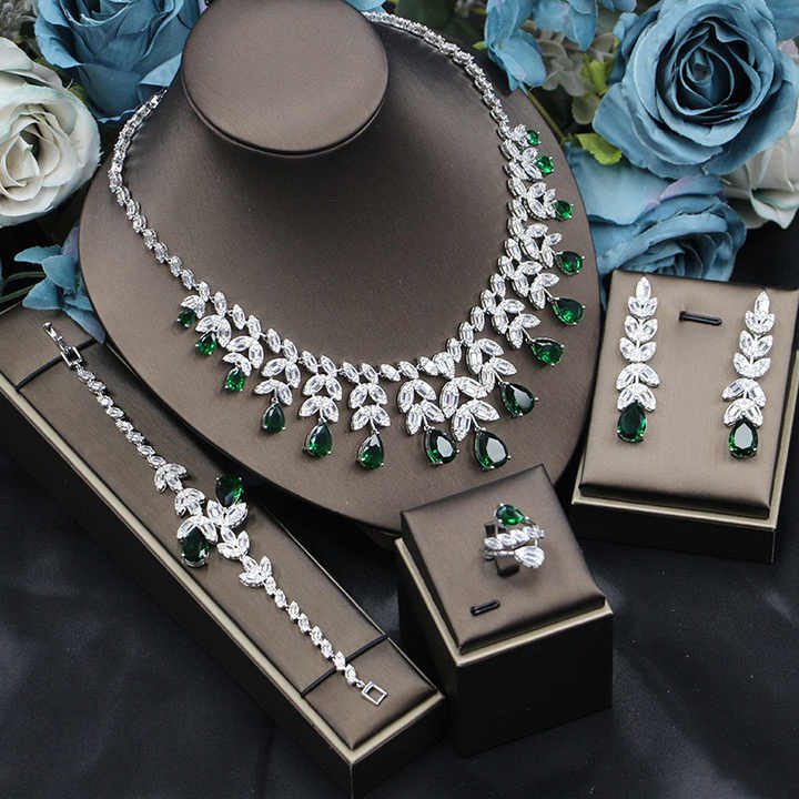 Luxury Dubai Water Drop Zircon 4-piece Jewelry Set