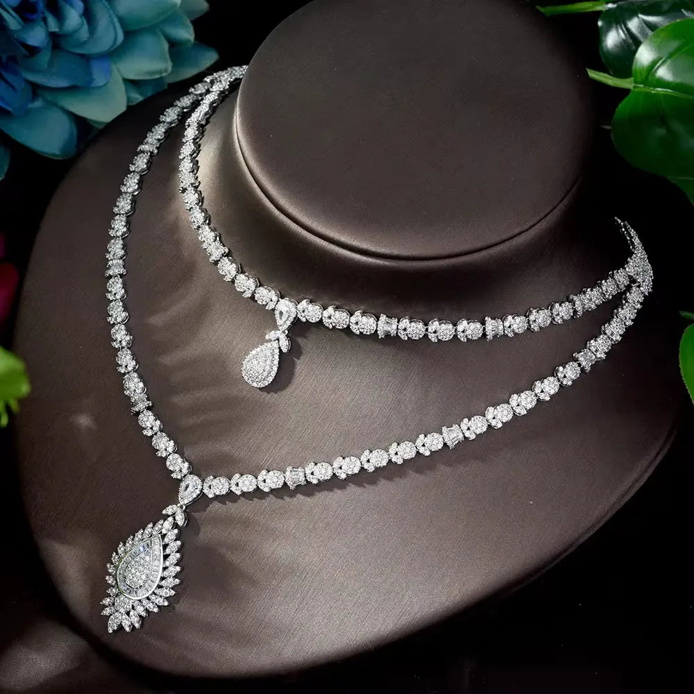 Double Layer White Zircon Jewelry Set