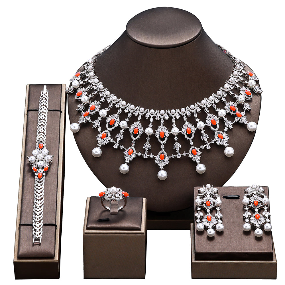 Luxury Cubic Zirconia Necklace Bracelet Earrings and Ring 4 Pieces Full Jewelry Set