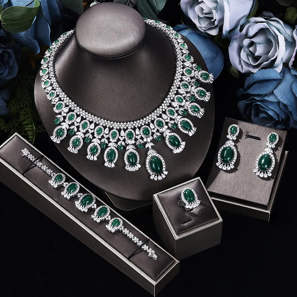 Luxury Green & Purple CZ Statement Jewelry