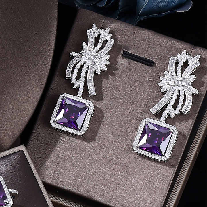 4-piece luxury square zircon bridal wedding jewelry set