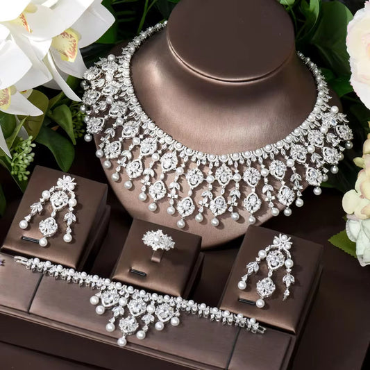 Luxury Pearl and Zirconia Wedding Jewelry Set