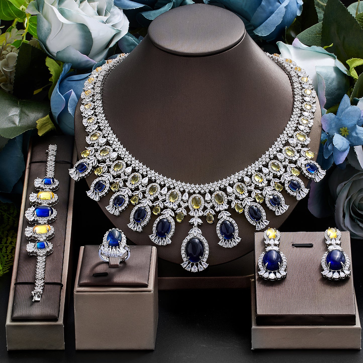 Luxurious Large 4-Piece Cubic Zirconia Jewelry Set