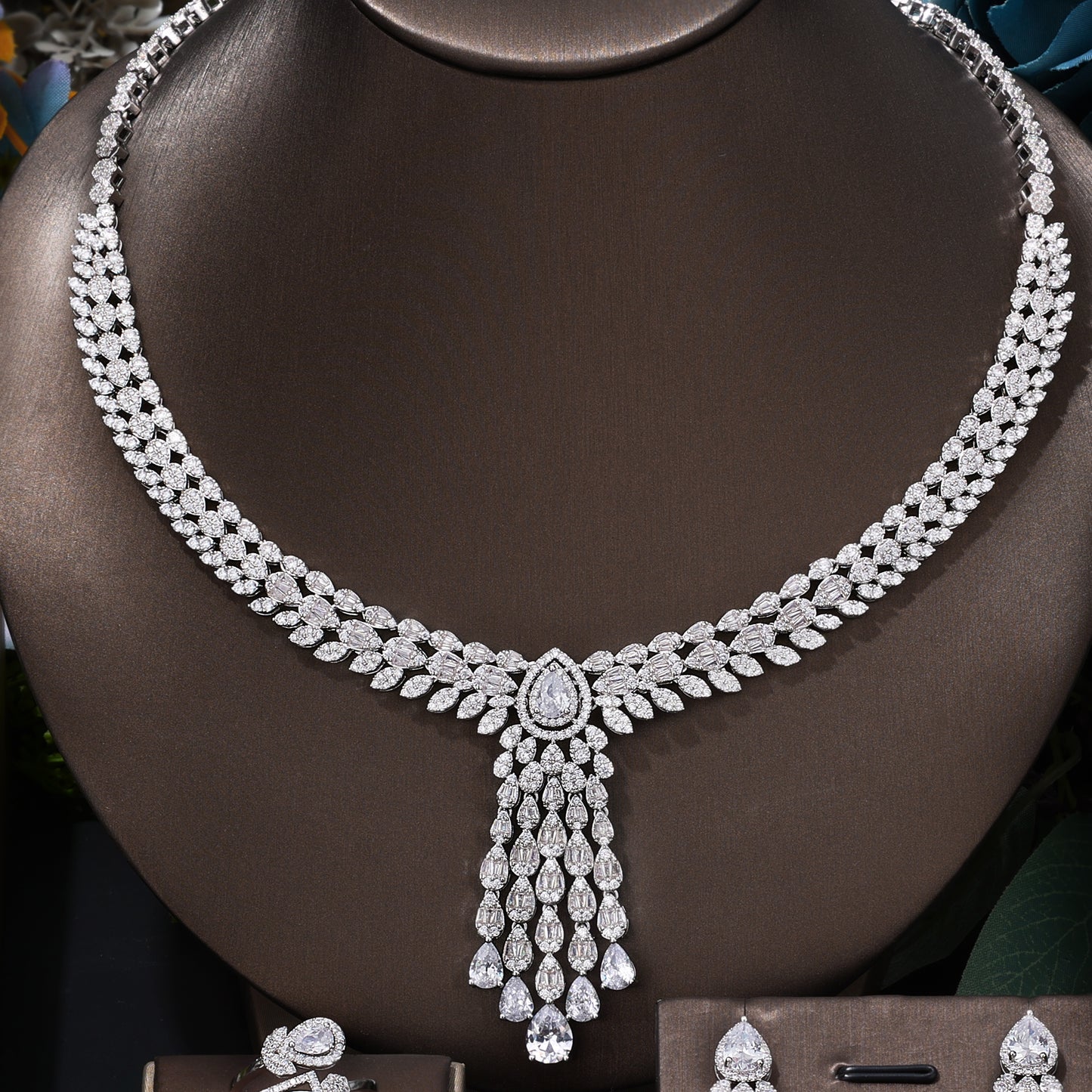 Necklace Pendant Earrings Zircon Jewelry Set Zircon