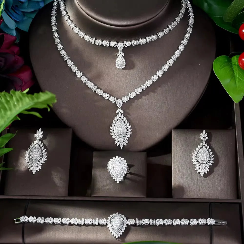 Double Layer White Zircon Jewelry Set