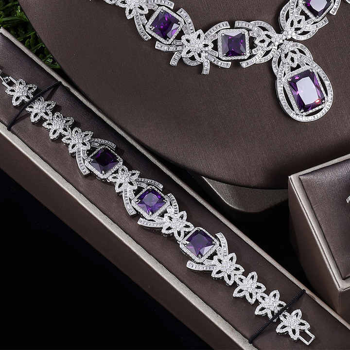 4-piece luxury square zircon bridal wedding jewelry set