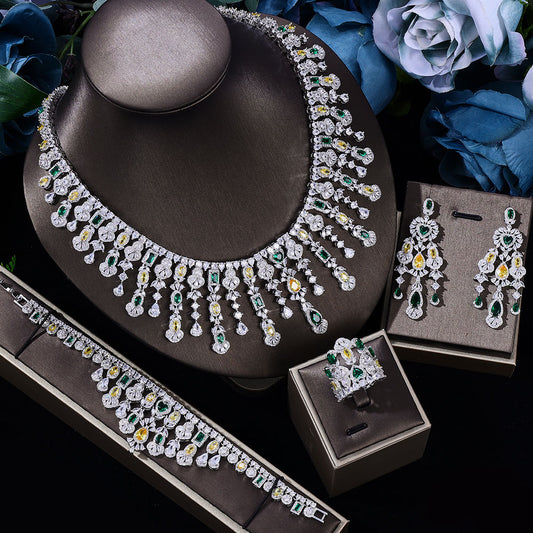 4-piece luxury zircon bridal jewelry set