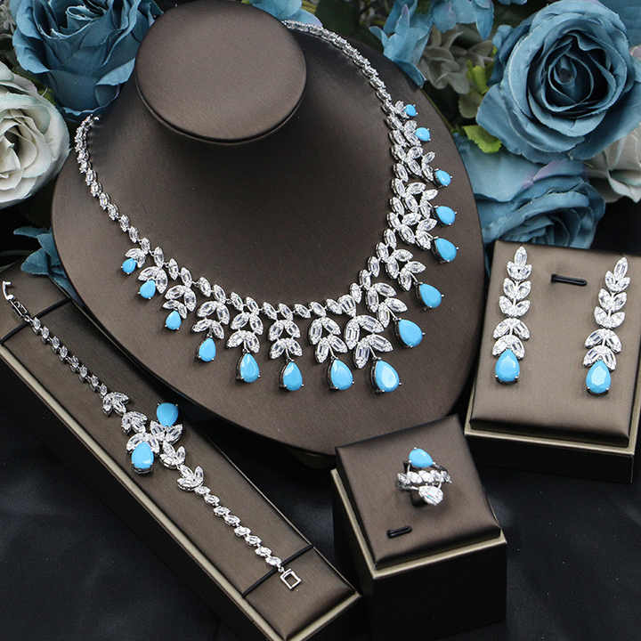 Luxury Dubai Water Drop Zircon 4-piece Jewelry Set