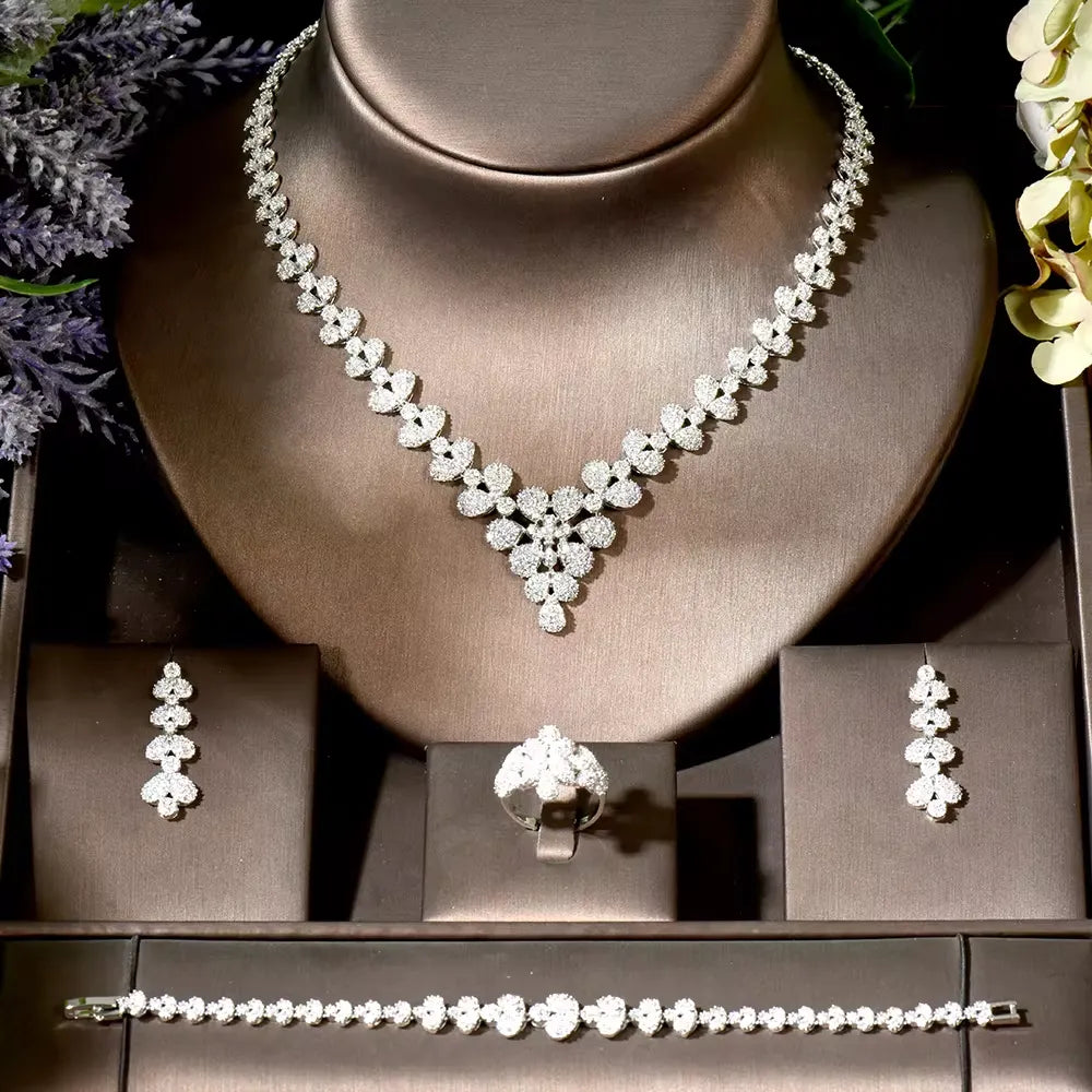 Shiny Wide Flower Drop Jewelry set