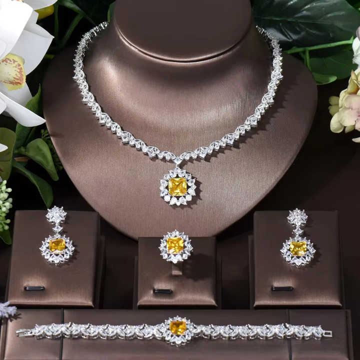 HIBRIDE Luxury Square Yellow CZ Jewelry Set