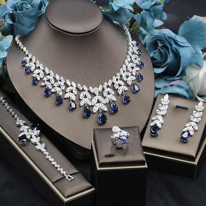 Luxury Dubai Water Drop Zircon 4-piece Jewelry Set