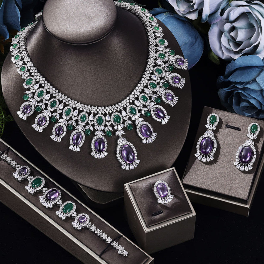 Luxurious Large 4-Piece Cubic Zirconia Jewelry Set