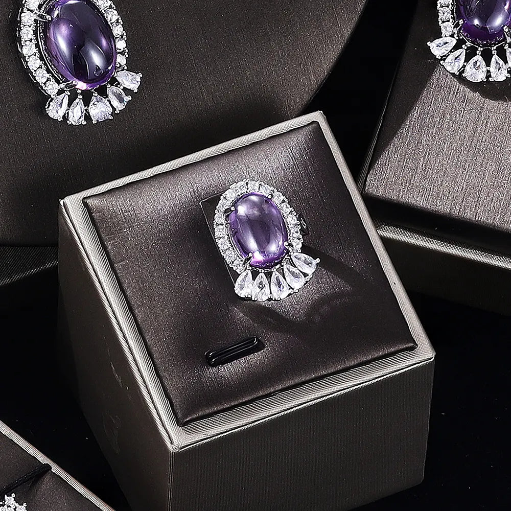 Luxury Green & Purple CZ Statement Jewelry