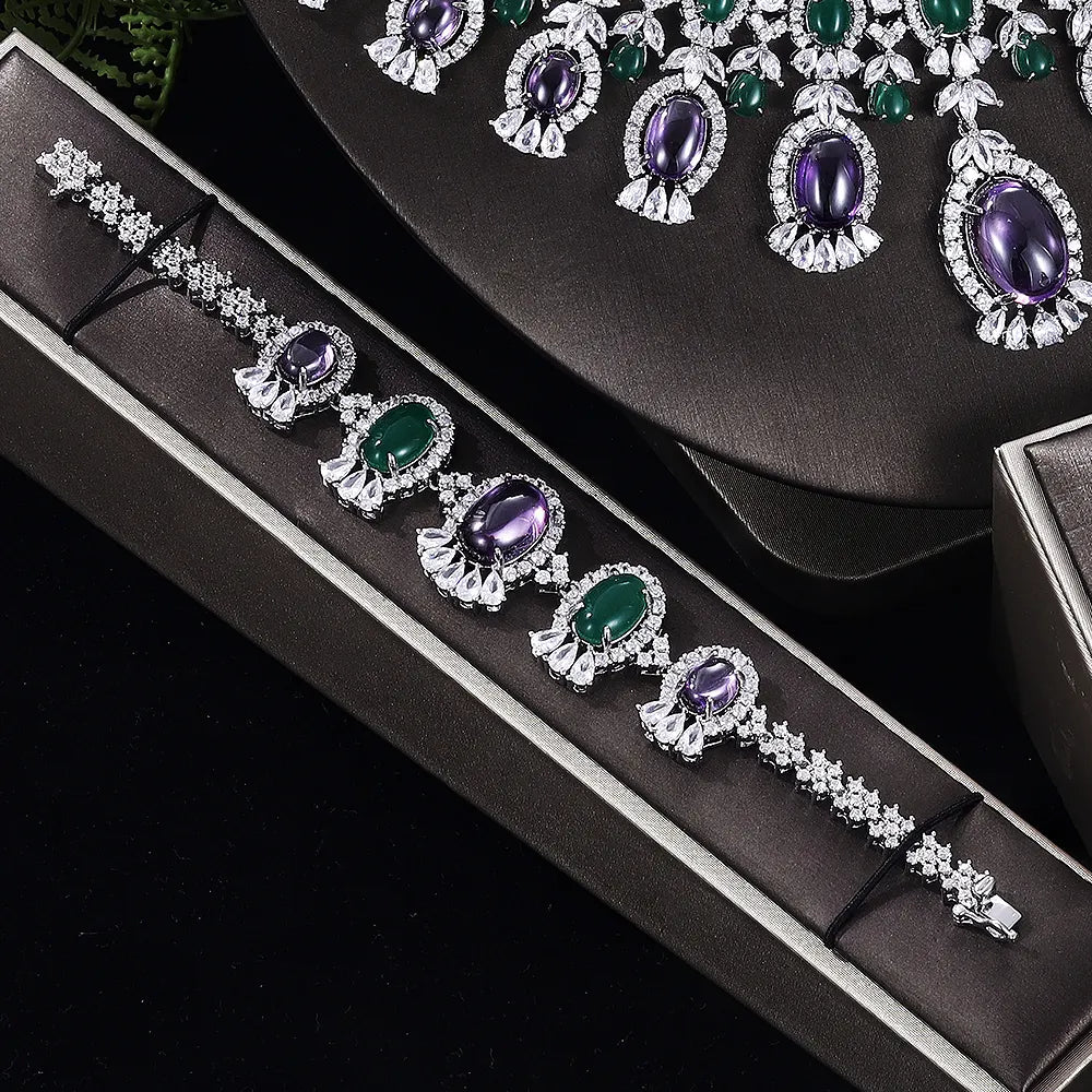 Luxury Green & Purple CZ Statement Jewelry